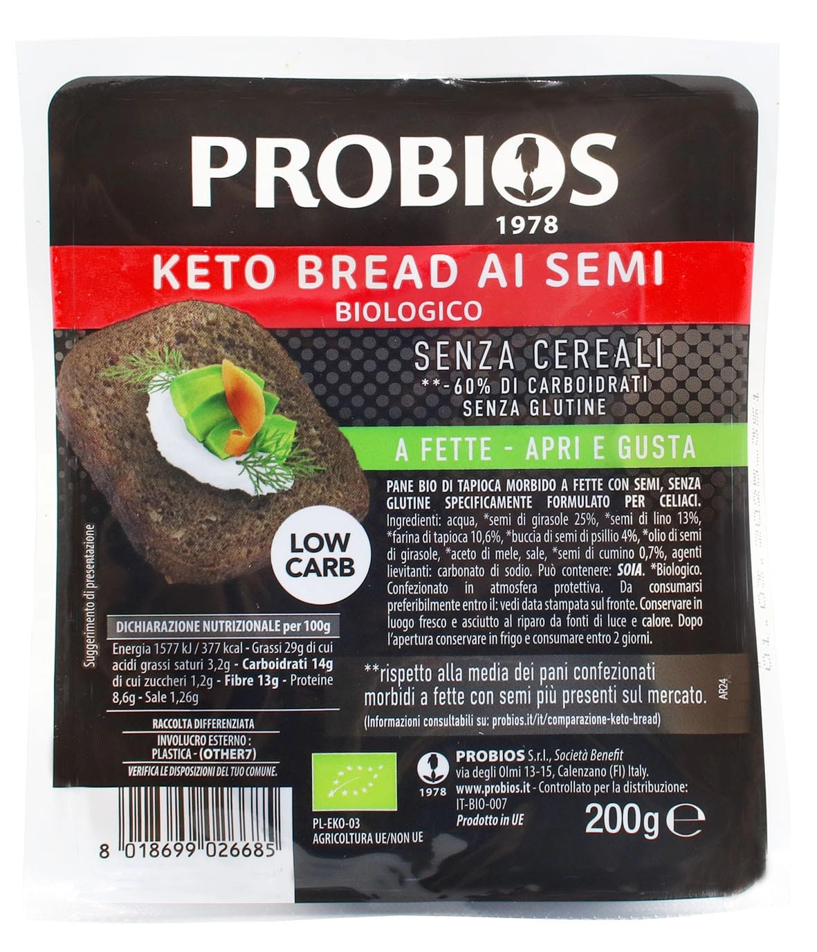 PROBIOS KETO BREAD CON SEMI SENZA GLUTINE 200 G