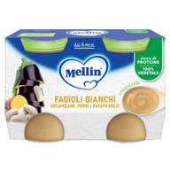 MELLIN OMOGENEIZZATO FAGIOLI BIANCHI E MELANZANE 2 PEZZI DA 130 G