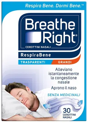 CEROTTI NASALI BREATHE RIGHT TRASPARENTI GRANDI 30 PEZZI CEROTTI NASALI BREATHE RIGHT TRASPARENTI GRANDI 30 PEZZI