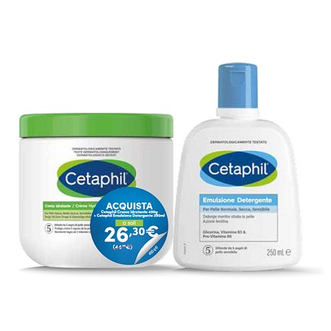 Cetaphil Bipack Crema Idratante 450 G + Emulsione Detergente 250 Ml