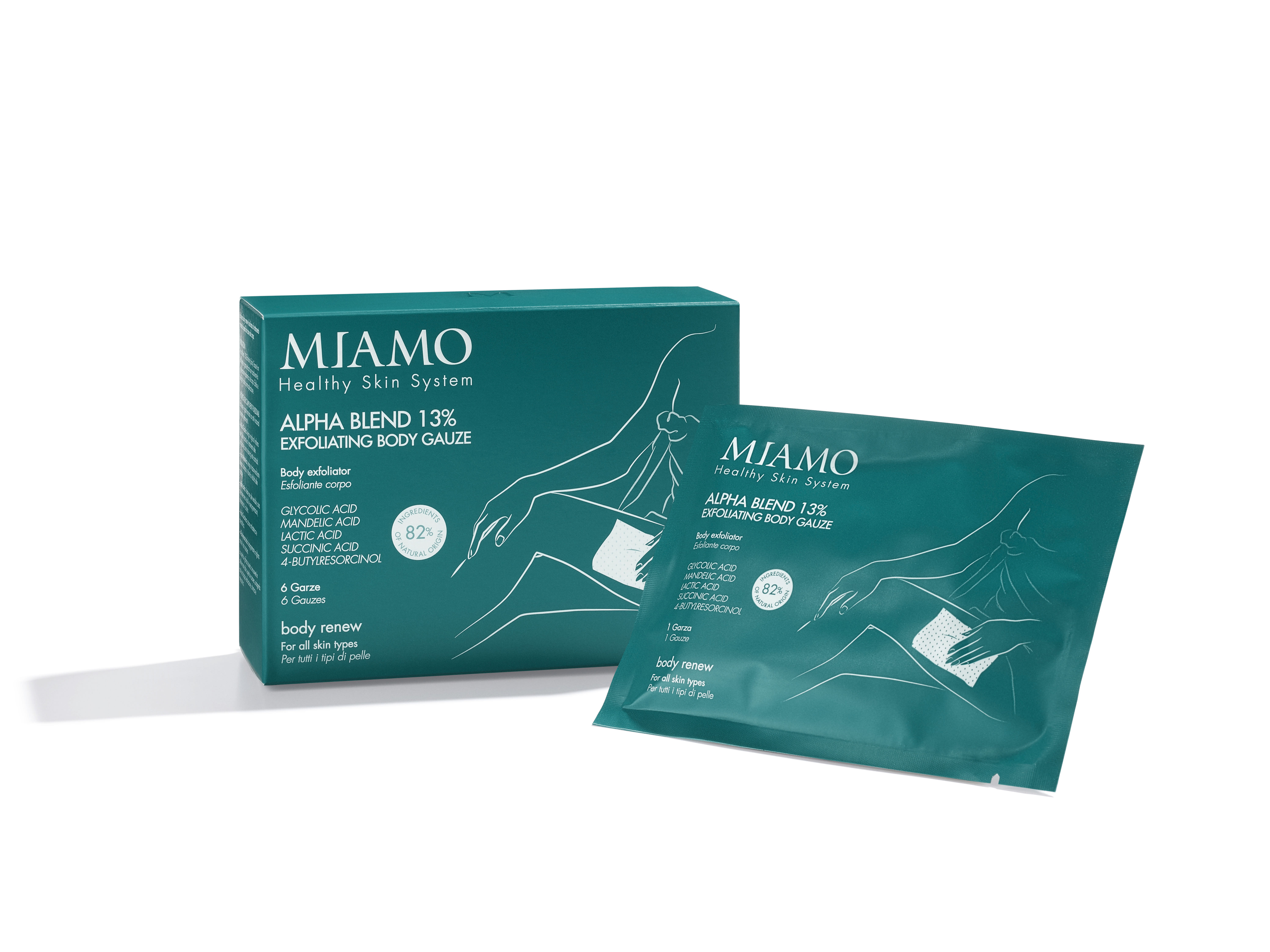 MIAMO BODY RENEW ALPHA BLEND 13% EXFOLIATING BODY GAUZE BOX 6 PEZZI