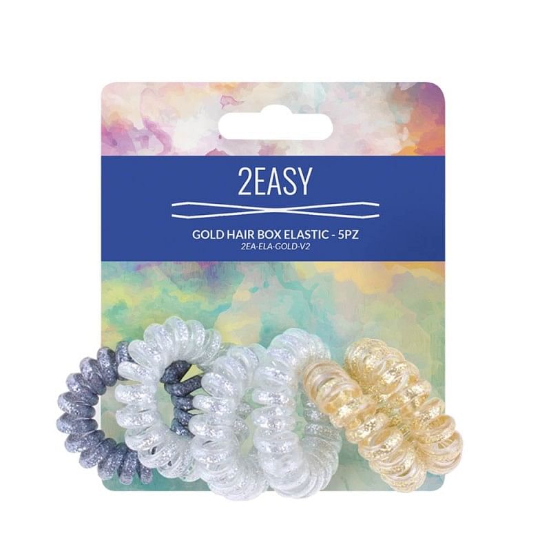 2 Easy Gold Hair Box Elastic 5 Pezzi