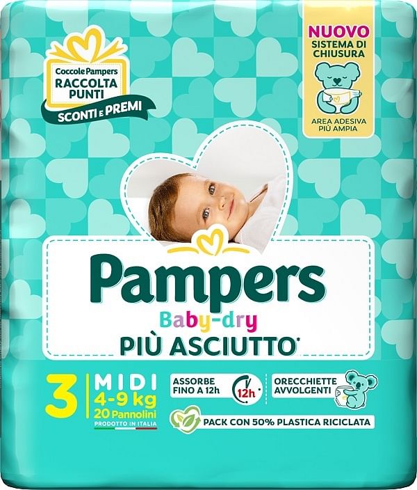 Pampers Baby Dry Pannolino Downcount Midi 20 Pezzi