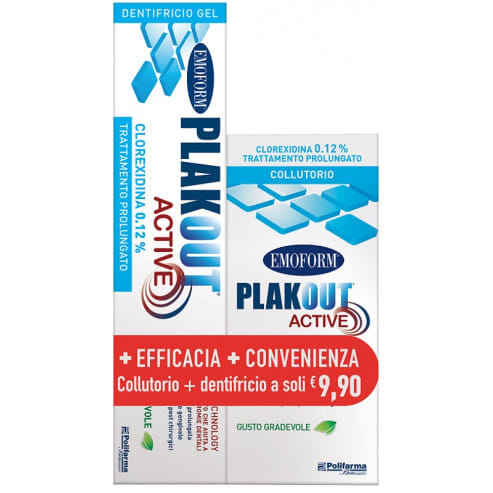 EMOFORM PLAK OUT ACTIVE CLOREXIDINA 0,12% COLLUTORIO 200 ML + DENTIFRICIO 75 ML