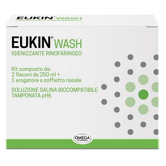 Eukin Wash Igienizzante Rinofaringeo Kit 2 Flaconi Da 250 Ml + Erogatore A Soffietto Nasale