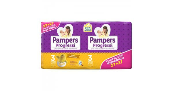 PAMPERS PROGRESSI PANNOLINO MIDI PACCO DOPPIO 54 PEZZI