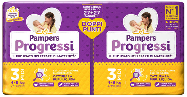 Pampers Progressi Pannolino Midi Pacco Doppio 54 Pezzi