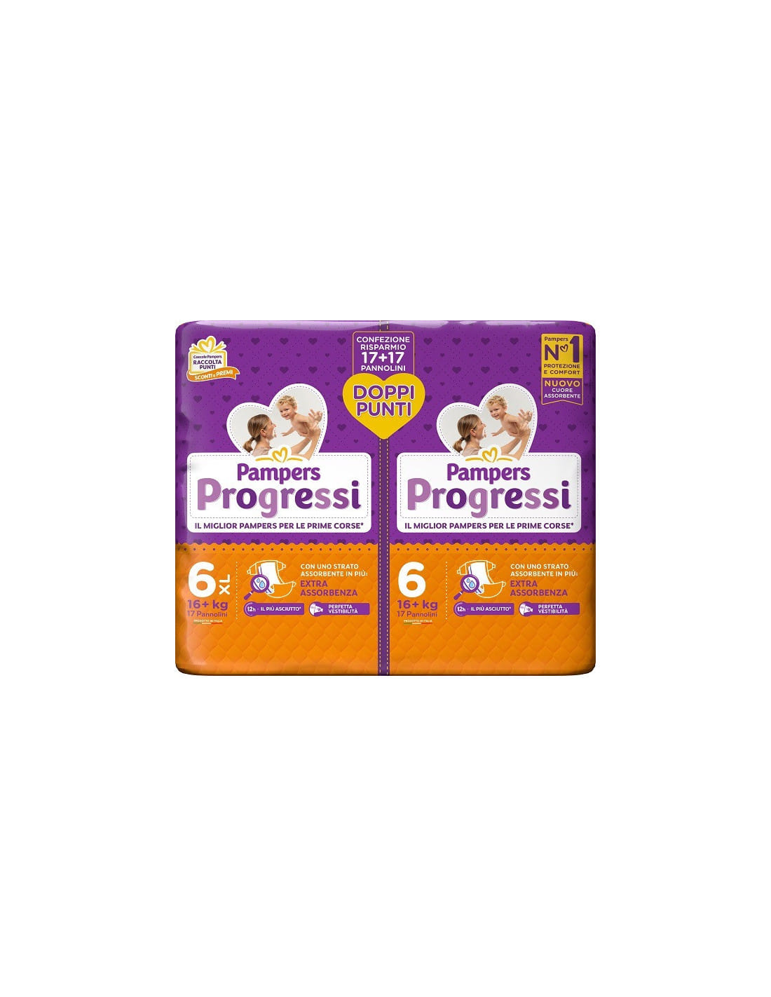 PAMPERS PROGRESSI PANNOLINO EXTRALARGE PACCO DOPPIO 34 PEZZI