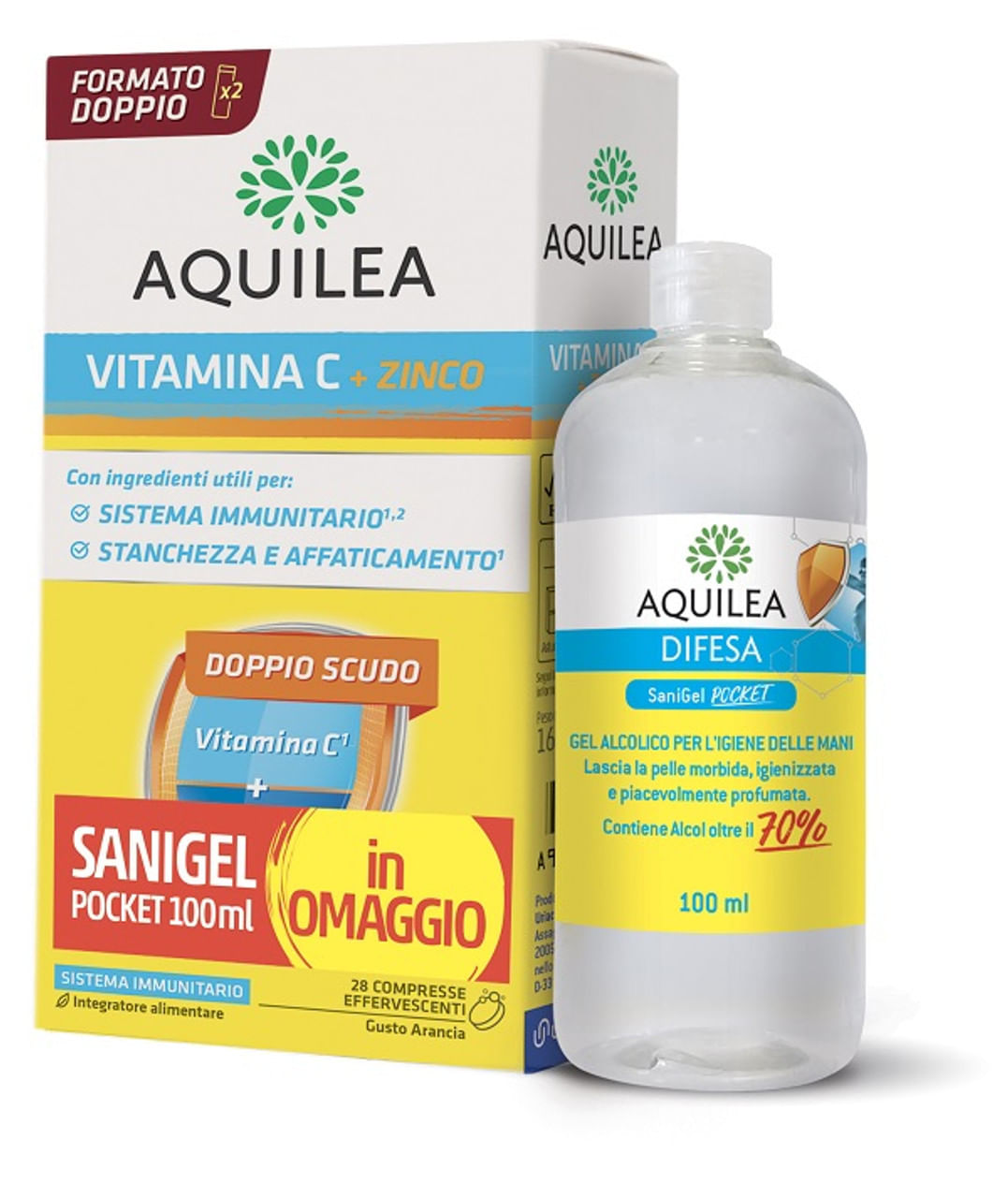 AQUILEA VITAMINA C 14 COMPRESSE EFFERVESCENTI BIPACK + SANIGEL POCKET 100 ML IN OMAGGIO