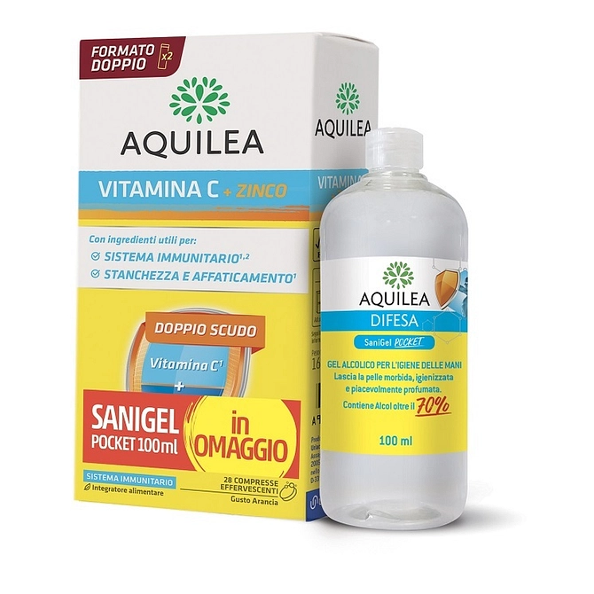 Aquilea Vitamina C 14 Compresse Effervescenti Bipack + Sanigel Pocket 100 Ml In Omaggio
