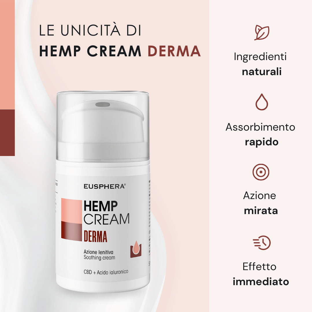 Eusphera Hemp cream Derma - Crema naturale per Psoriasi, Acne ed eczema