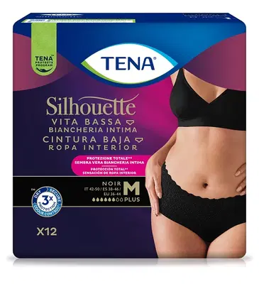 PANNOLONE A MUTANDINA ASSORBENTE TENA SILHOUETTE NOIR M VITA BASSA 12 PEZZI PANNOLONE A MUTANDINA ASSORBENTE TENA SILHOUETTE NOIR M VITA BASSA 12 PEZZI