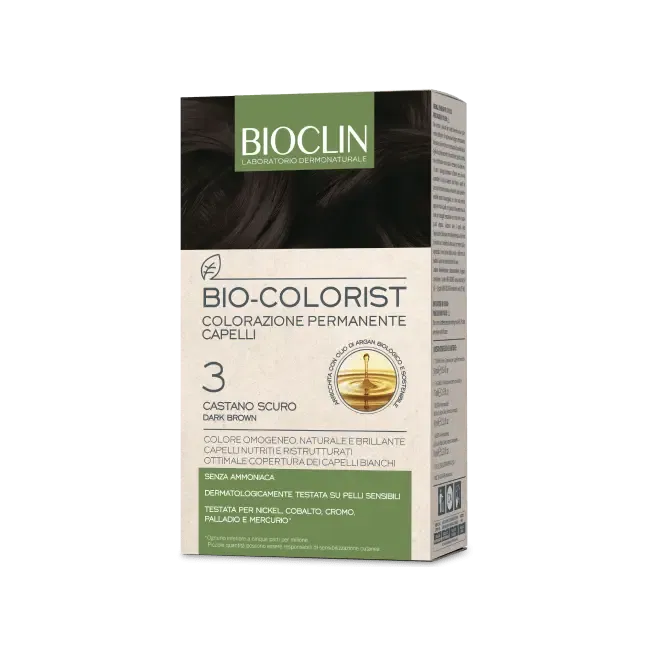 Bioclin Bio Colorist 3 Castani Sc Kit Composto Da Bio Colorist Crema Colorante Cap 3 50 Ml+Bio Colorist Rilevatore Crema 75 Ml+ Biocolor Protect Masch
