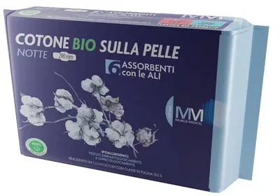 MUNUS MEDICAL ASSORBENTE NOTTE CON ALI COTONE BIO SULLA PELLE 290 MM 6 PEZZI MUNUS MEDICAL ASSORBENTE NOTTE CON ALI COTONE BIO SULLA PELLE 290 MM 6 PEZZI