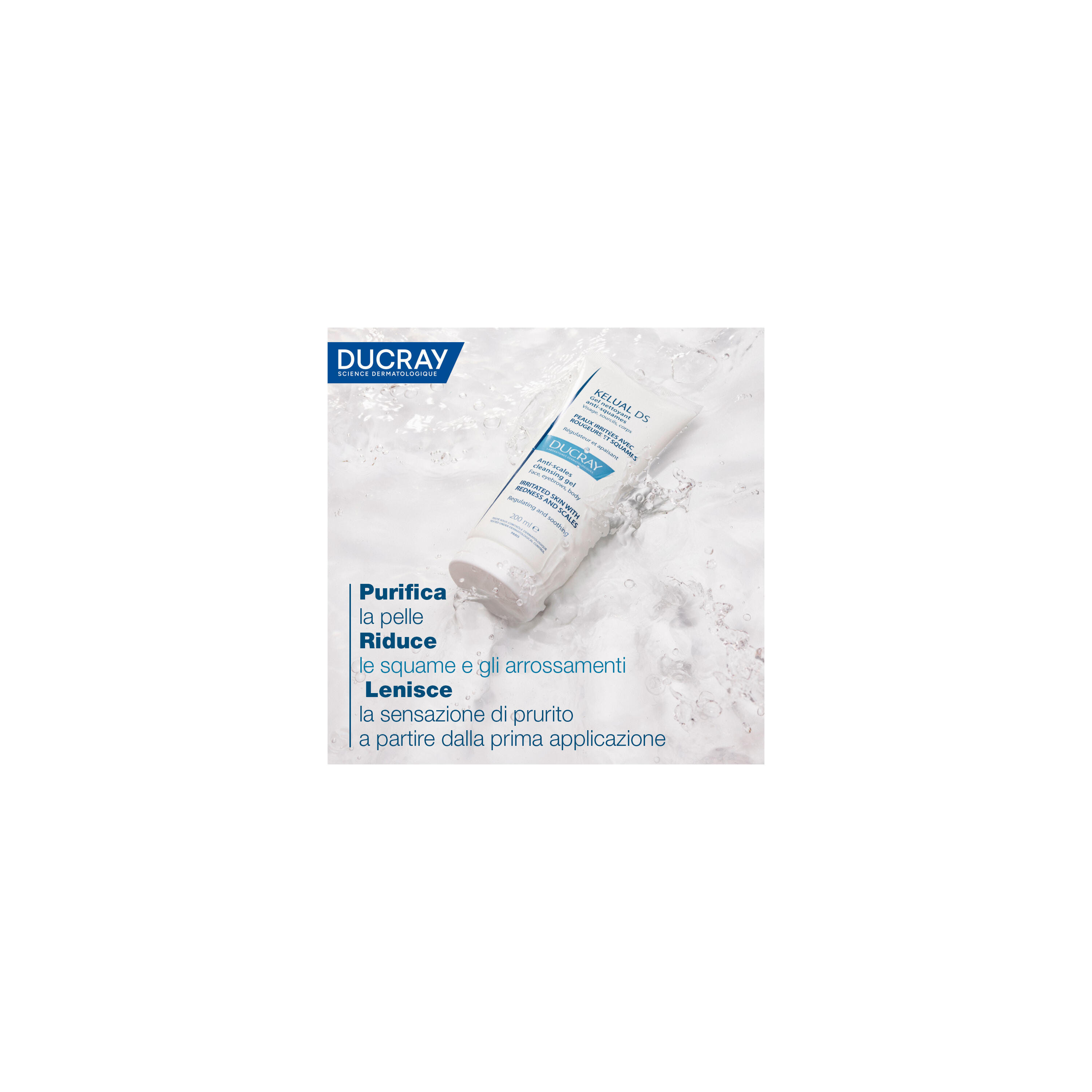 Ducray Kelual DS Gel detergente anti-squame, Riduce le squame e il rossore, Cuoio capelluto irritabile, 200 ml