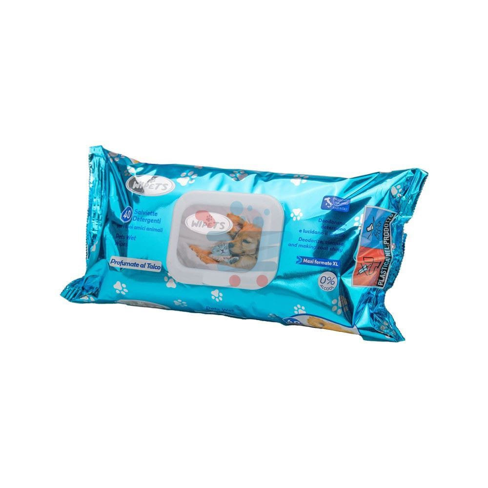 WIPETS SALVIETTINE DETERGENTI PER ANIMALI TALCO 40 PEZZI