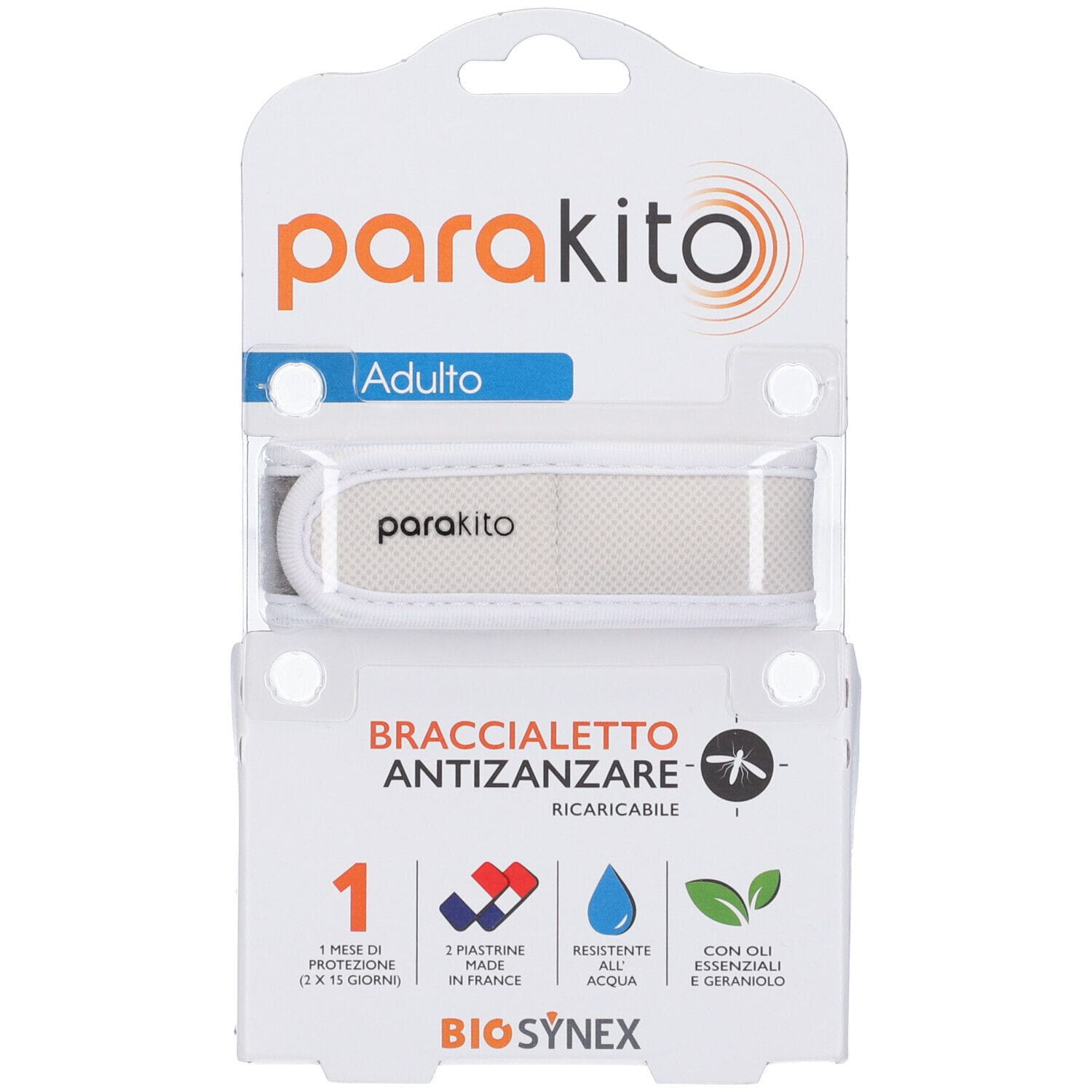 PARAKITO BRACCIALE BIANCO ADULTO ANTI ZANZARE