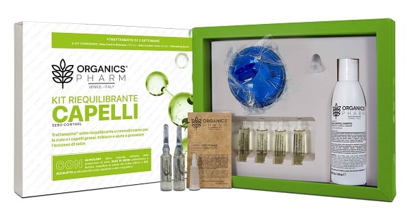 Organics Pharm Kit Riequilibrante Capelli Sebo Control 1 Shampoo 150 Ml + 6 Fiale Da 6 Ml + Spazzolina Massaggio