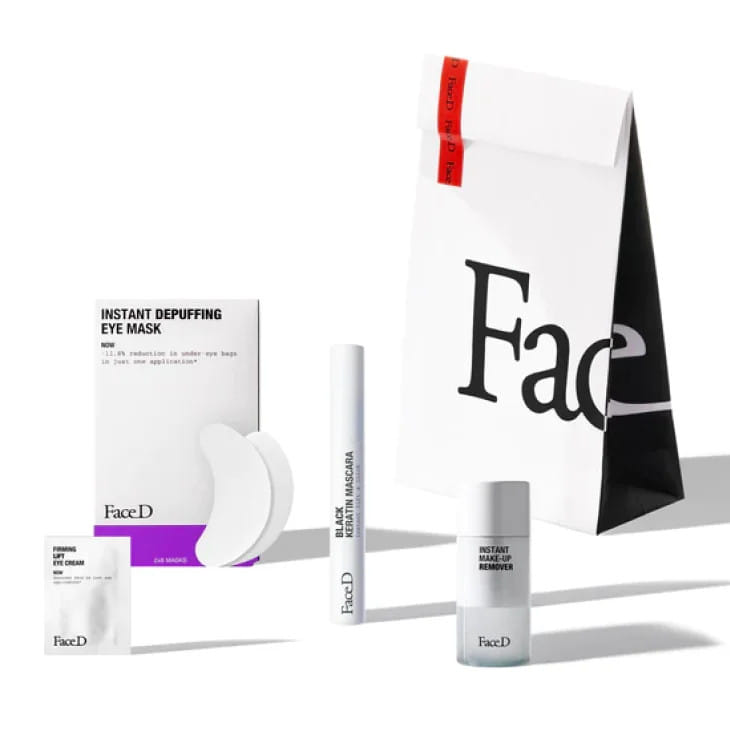 FACE D FULLEYES ESSENTIALS KIT XMAS 2023 1 INSTANT MAKE UP REMOVER 50 ML + 1 INSTANT BLACK KERATIN MASCARA + 1 INSTANT DEPUFFING EYE MASK + 1 SACHET FIRMING LIFT EYE CREAM 5 ML