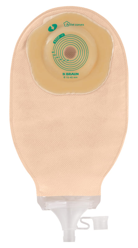 SACCA STOMIA AD ALTA PORTATA HIGH FLOW FLEXIMA ACTIVE O'CONVEX CONVESSITA' SOFFICE RITAGLIABILE 15-45 MM MIDI BEIGE CON FINESTRA ISPEZIONABILE 10 PEZZI