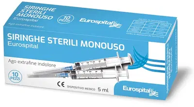 SIRINGA MONOUSO EUROSPITAL STERILE CAPACITA' 5 ML 10 PEZZI SIRINGA MONOUSO EUROSPITAL STERILE CAPACITA' 5 ML 10 PEZZI