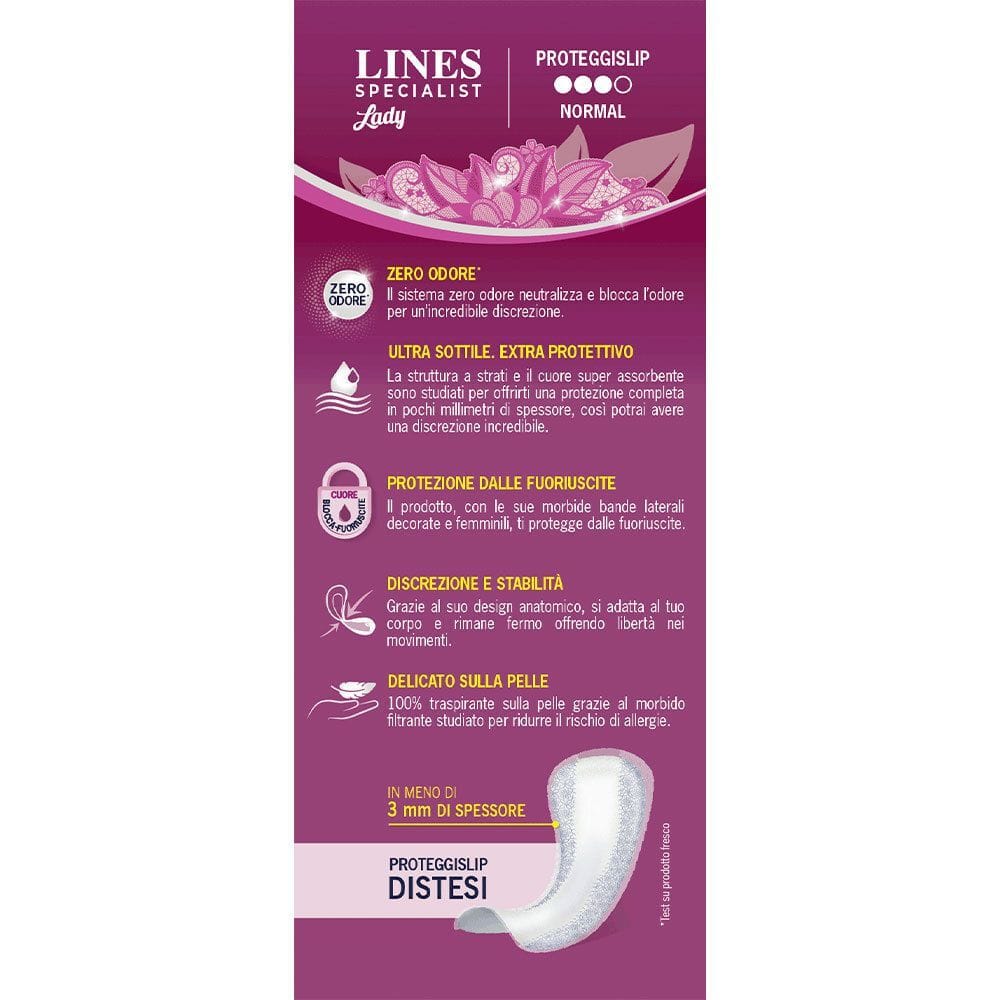 PROTEGGISLIP PER INCONTINENZA URINARIA LINES SPECIALIST LADY LIGHT NORMAL ULTRA SOTTILE 22 PEZZI