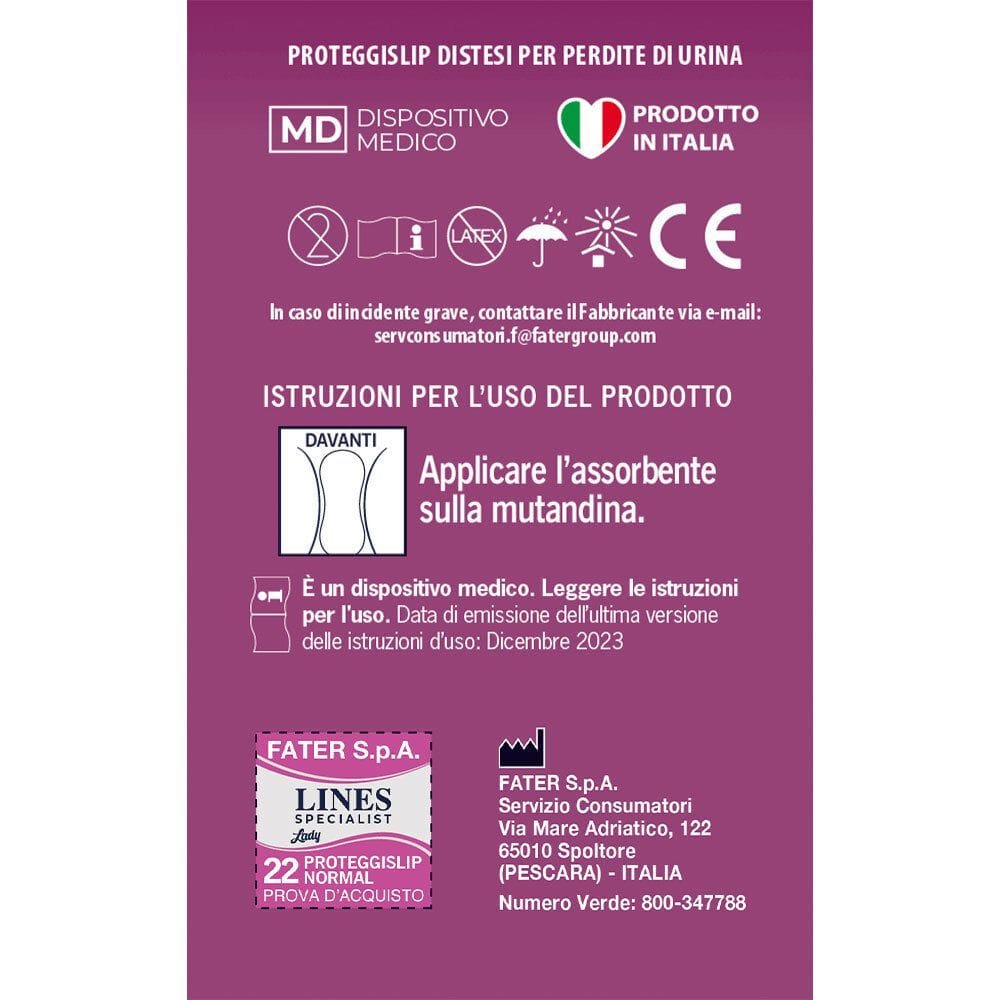 PROTEGGISLIP PER INCONTINENZA URINARIA LINES SPECIALIST LADY LIGHT NORMAL ULTRA SOTTILE 22 PEZZI