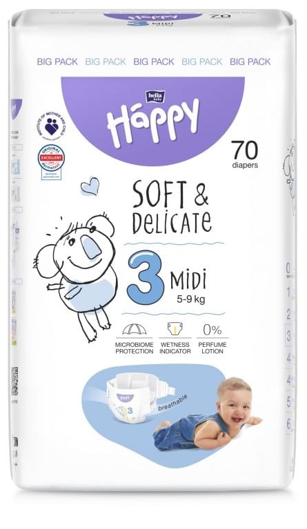 HAPPY PANNOLINI 5-9 KG MIDI TAGLIA 3 BIG PACK 70 PEZZI