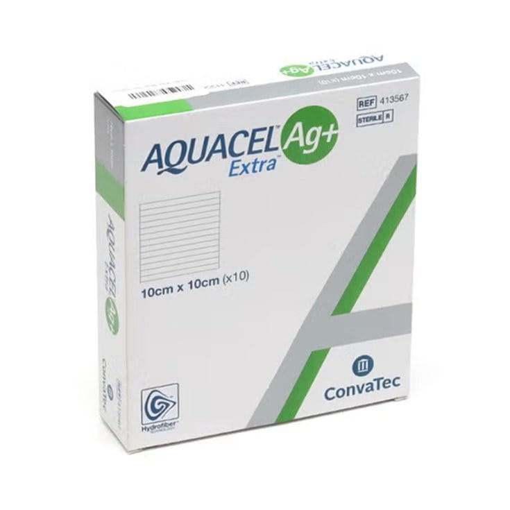 MEDICAZIONE IN HYDROFIBER E IONI ARGENTO AQUACEL AG+ EXTRA 10X10 CM 10 PEZZI
