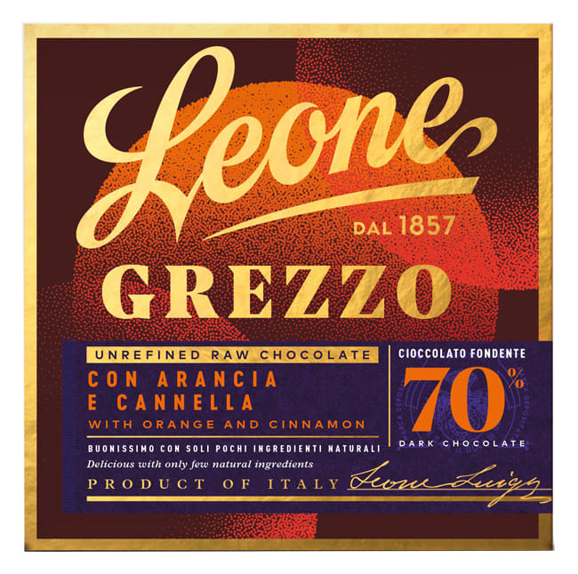 LEONE TAVOLETTA DI CIOCCOLATO GREZZO 70% ALL'ARANCIA E CANNELLA 70 G