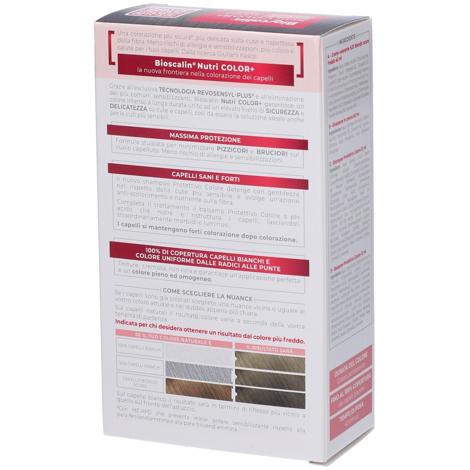 BIOSCALIN NUTRI COLOR+ 6,01 BIONDO SCURO FREDDO CREMA COLORANTE 40 ML + RIVELATORE CREMA 60 ML + SHAMPOO 12 ML + BALSAMO 12 ML + GUANTI USA E GETTA