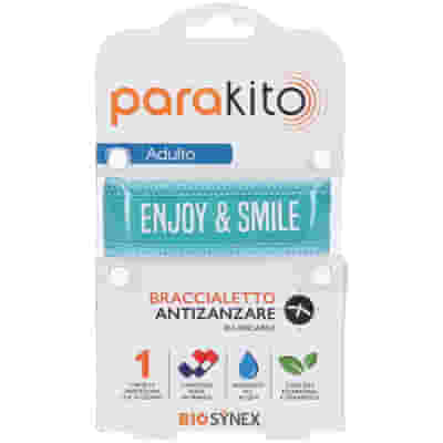 PARAKITO BRACCIALE ANTIZANZARE RICARICABILE ADULTI GOOD VIBES ENJOY & SMILE BLU