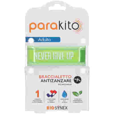 PARAKITO BRACCIALE ANTIZANZARE RICARICABILE ADULTI NEVER GIVE UP VERDE