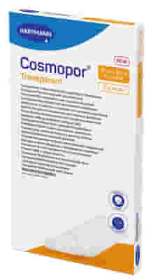 MEDICAZIONE ADESIVA TRASPARENTE IN POLIURETANO CON TAMPONE COSMOPOR TRASPARENT 10X20CM 5 PEZZI