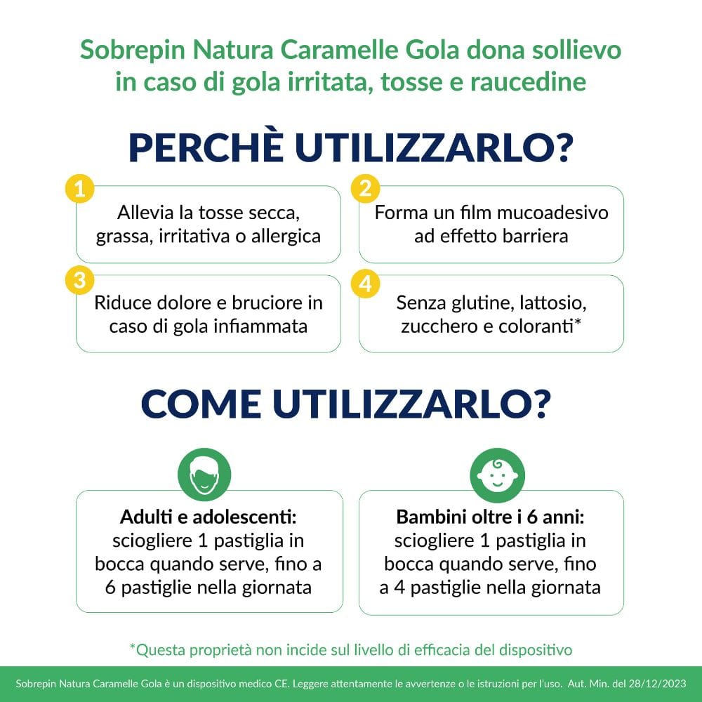SOBREPIN NATURA CARAMELLA GOLA 20 PASTIGLIE