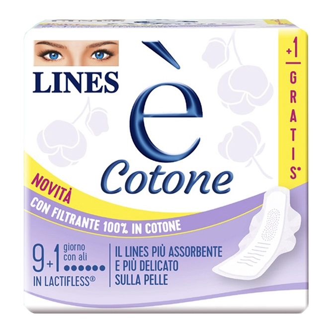 Lines E' Cotone Ali Assorbente Esterno 9 + 1 Pezzi