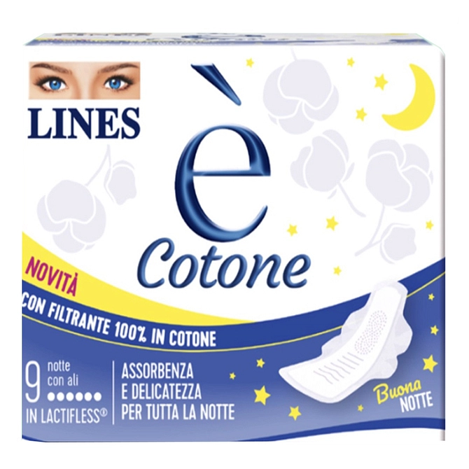 Lines E' Cotone Ali Assorbente Esterno Notte 9 Pezzi