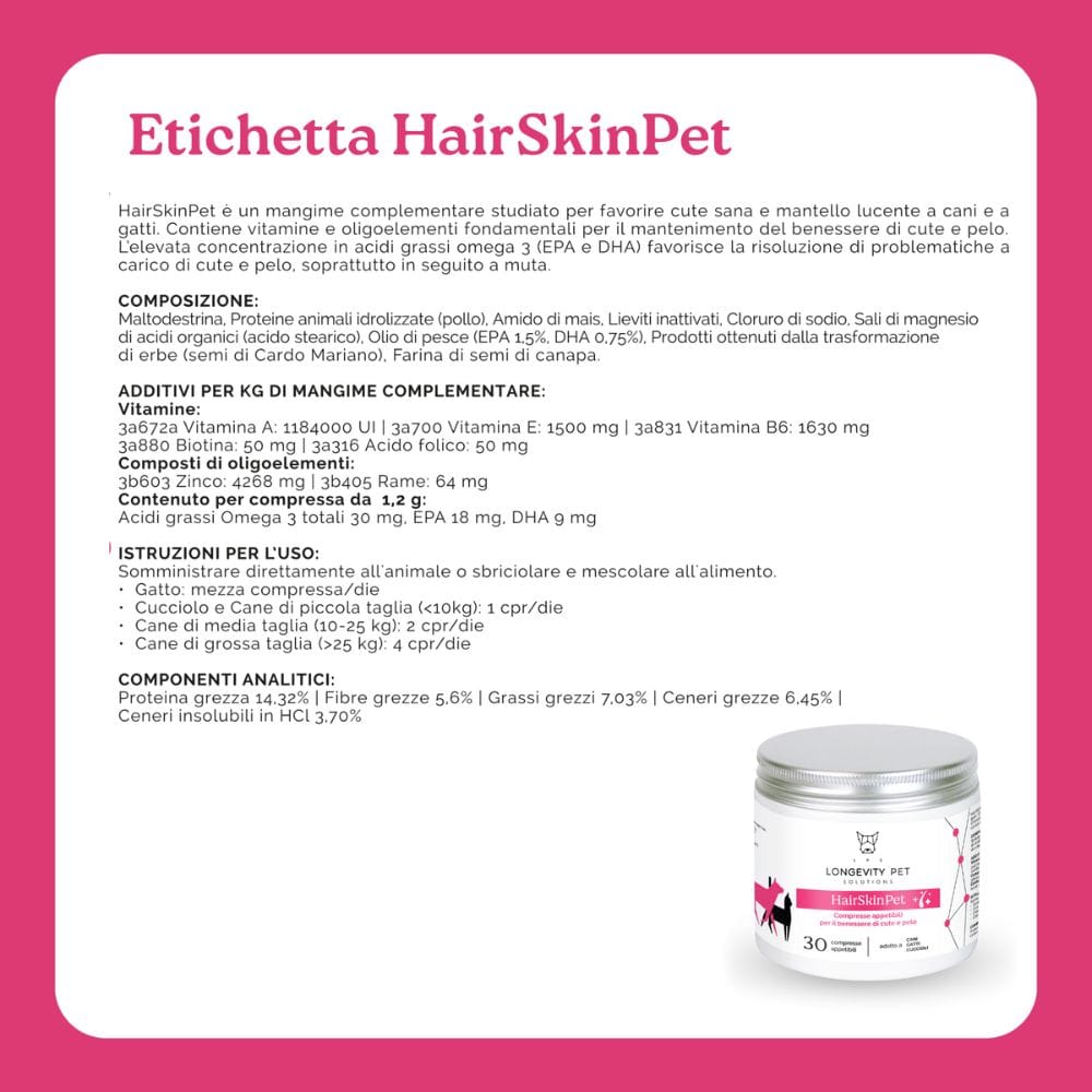 LONGEVITY PET HAIRSKINPET 30 COMPRESSE APPETIBILI
