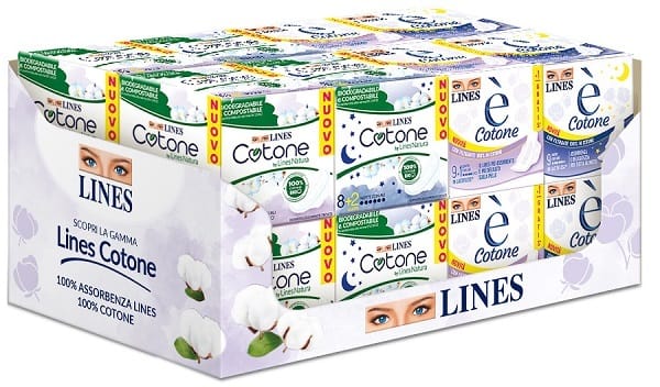 SRP LINES COTONE BY NATURA + E'COT CONTIENE LINES E'COTONE ALI 9+1PZ 6CONF+LINES E'COT NOTTE 9PZ 6CONF+LINES COT BY NAT URA ALI 10+2PZ 8CONF+LINES COT NOTTE 8+2PZ 8 CONFEZIONI