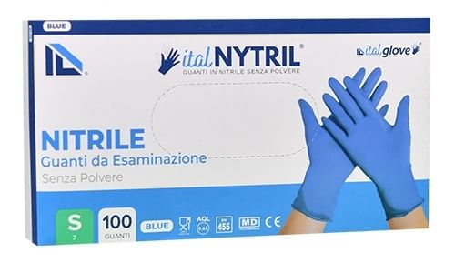 GUANTO IN NITRILE SENZA POLVERE ITALGLOVE ITALNYTRIL BLUE S 100 PEZZI