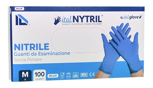 GUANTO IN NITRILE SENZA POLVERE ITALGLOVE ITALNYTRIL BLUE M 100 PEZZI