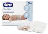 CHICCO KIT MEDICAZIONE OMBELICALE BENDA A RETE ELASTICA CALIBRO 6 + COMPRESSE IN TNT STERILI 10X10 CM 4 PEZZI