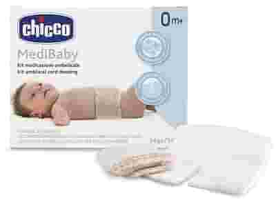 CHICCO KIT MEDICAZIONE OMBELICALE BENDA A RETE ELASTICA CALIBRO 6 + COMPRESSE IN TNT STERILI 10X10 CM 4 PEZZI