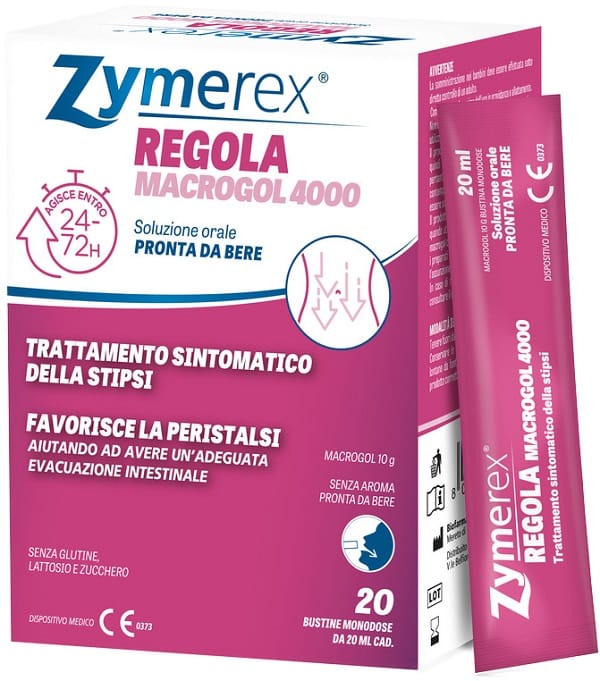 ZYMEREX REGOLA MACROGOL 4000 20 BUSTINE DA 20 ML SENZA ZUCCHERO SENZA GLUTINE SENZA LATTOSIO