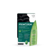 ALOECOLOR 1,0 NERO TINTA PERMANENTE CAPELLI COLORE AD ALTA PIGMENTAZIONE 50 ML + RIVELATORE ALOEOSSIGENATA 75 ML + SHAMPOO ALOECARE 15 ML + GUANTI