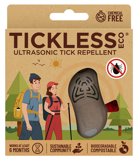 TICKLESS ECO PERSONE REPELLENTE AD ULTRASUONI CONTRO ZECCHE E PULCI PER PERSONE CON COVER IN PLASTICA BIODEGRADABILE COLORE BROWN