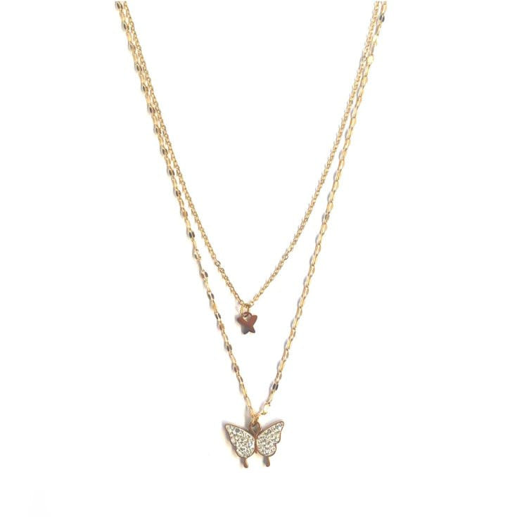MYLOVLY GIOIELLI COLLANA DOPPIA FARFALLA ORO