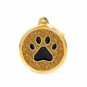 GOLD BIG GLITTER CIRCLE BLACK PAW MEDAGLIETTA PER COLLARE