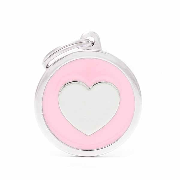 Pink Big Circle Heart Medaglietta Per Collare