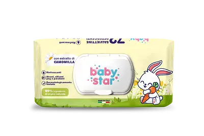 BABYSTAR SALVIETTINE BEBE' CAMOMILLA 72 PEZZI BABYSTAR SALVIETTINE BEBE' CAMOMILLA 72 PEZZI